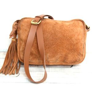 ANNA FIELD TAN BROWN GENUINE LEATHER TASSEL XBODY SHOULDER BAG CAMERA HANDBAG